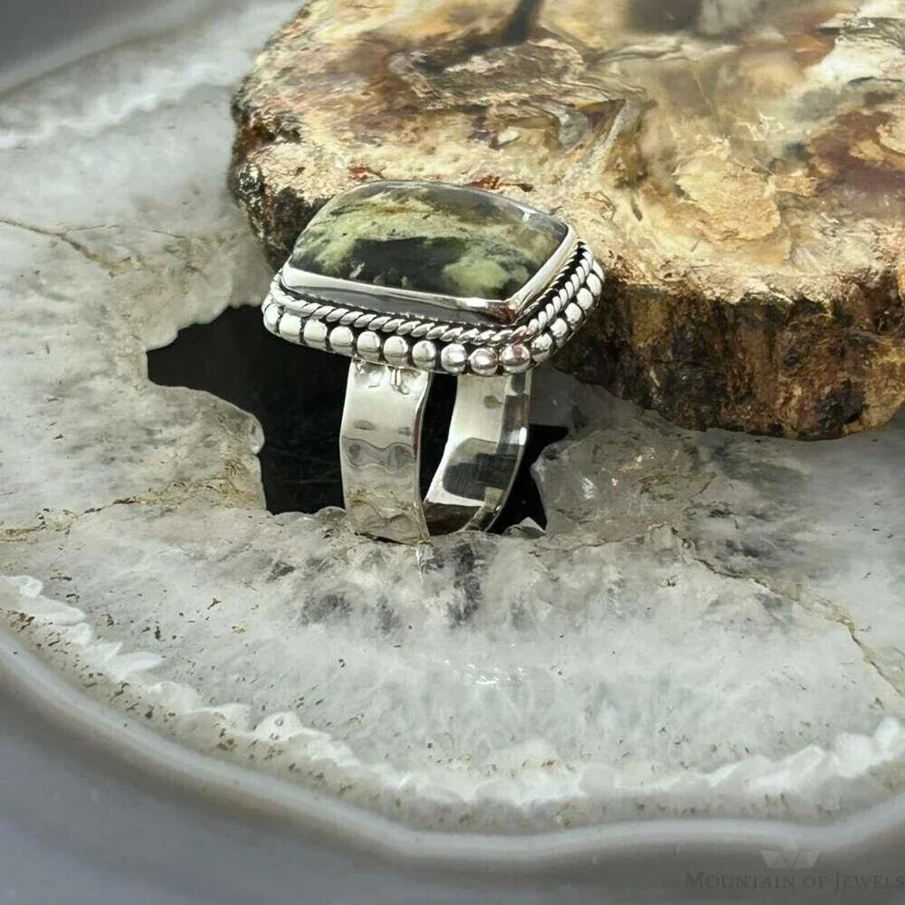 Sterling Southwestern Style Rectangle Chrome Chalcedony Bar Ring S 6.5 For Women